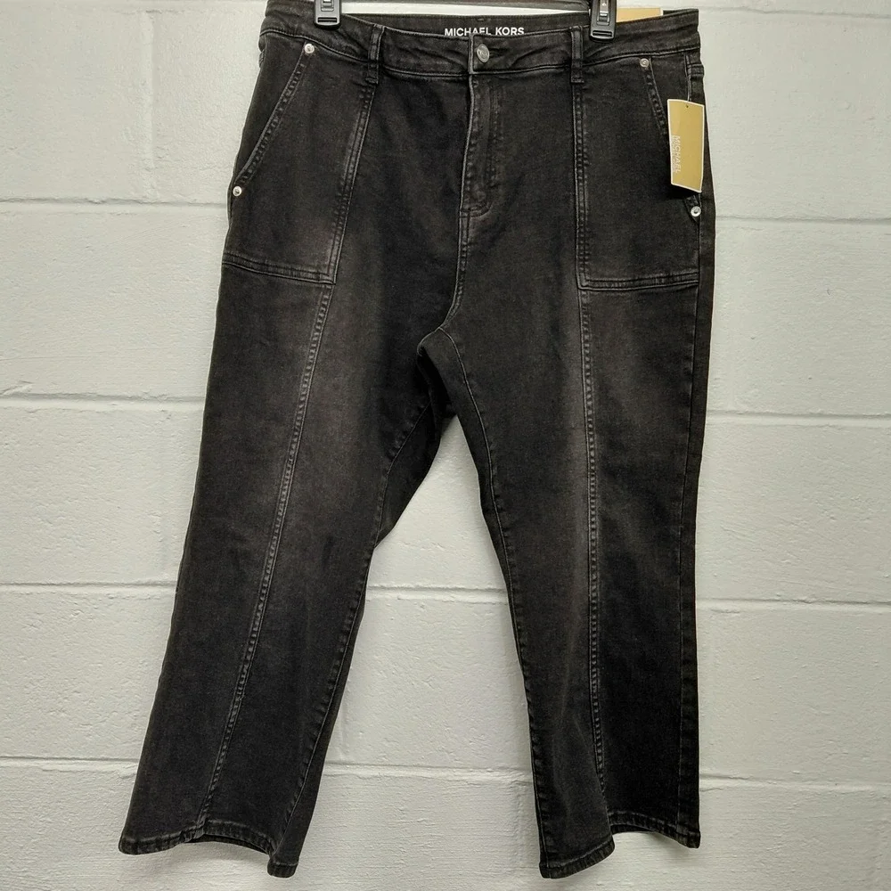 Michael Michael Kors Black High Rise Crop Flare Jeans Women's 14 Petite NEW $110